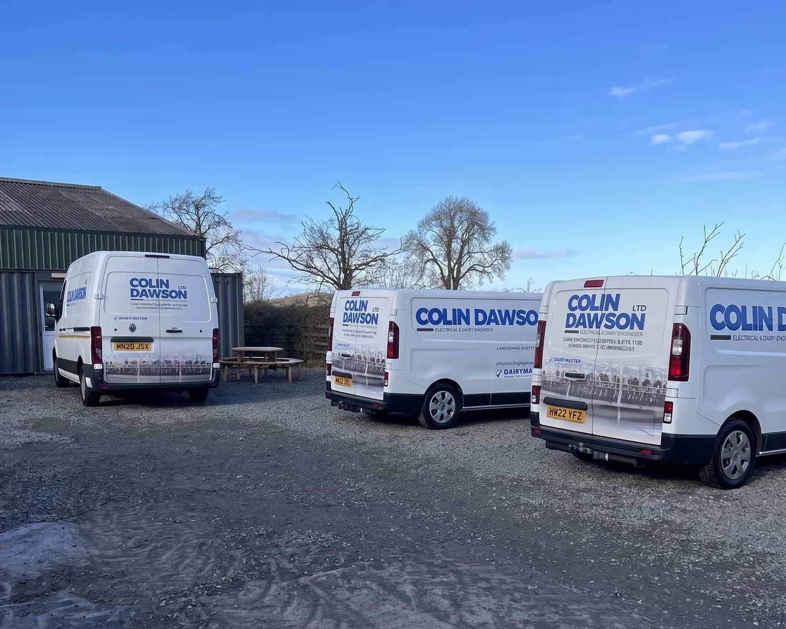 Colin Dawson Ltd electrical and dairy engineering vans in the yard at Langwathby